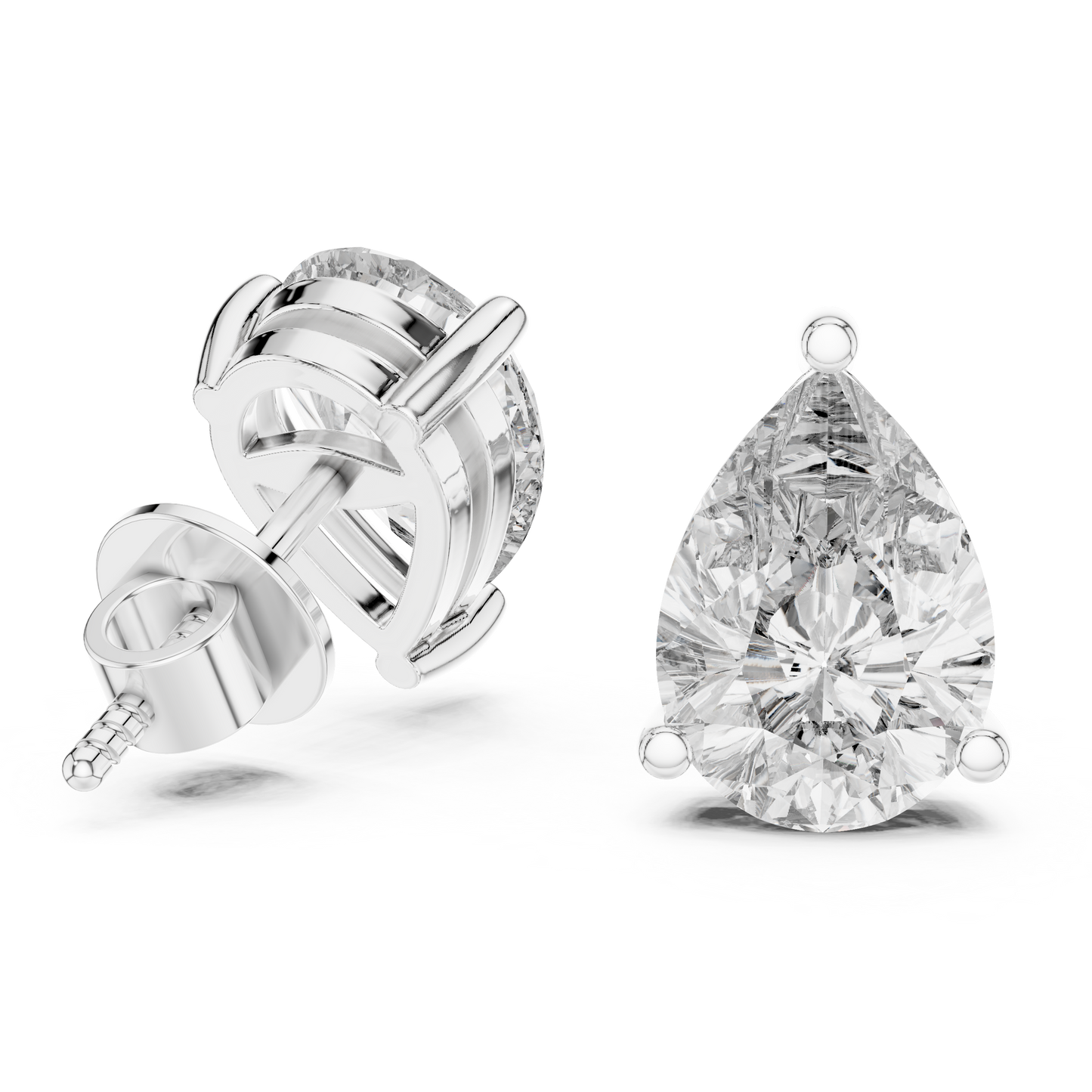 Pear Shape Lab Grown Diamond Stud Earrings | Elegant Three-Prong Setting | 10K, 14K, and 18K Gold