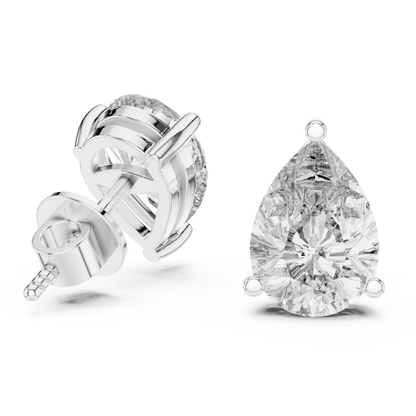 Pear Shape Lab Grown Diamond Stud Earrings | Elegant Three-Prong Setting | 10K, 14K, and 18K Gold