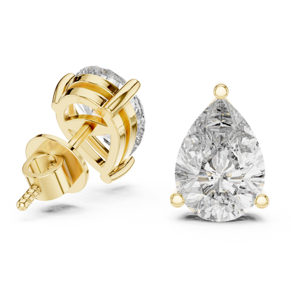 Pear Shape Lab Grown Diamond Stud Earrings | Elegant Three-Prong Setting | 10K, 14K, and 18K Gold