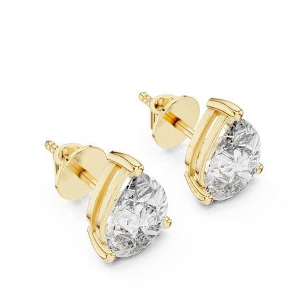 Pear Shape Lab Grown Diamond Stud Earrings | Elegant Three-Prong Setting | 10K, 14K, and 18K Gold