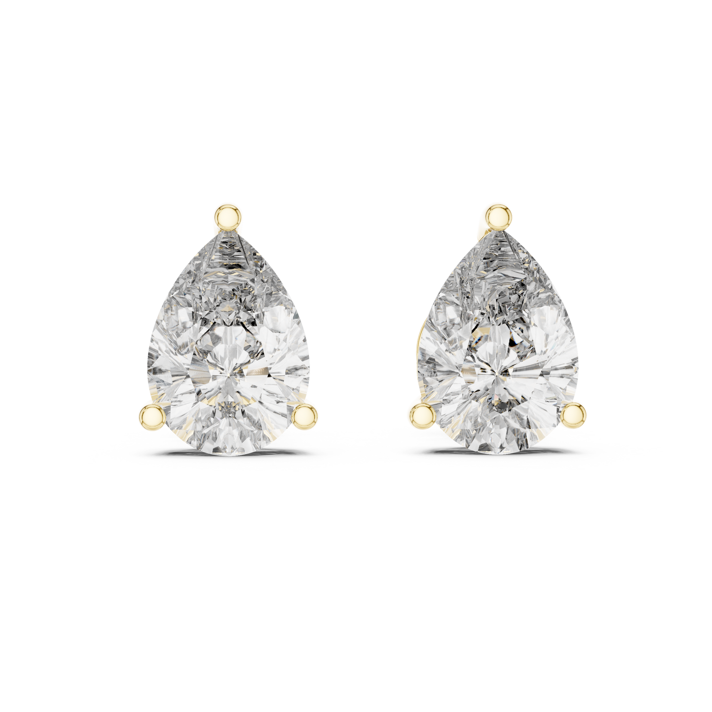 Pear Shape Lab Grown Diamond Stud Earrings | Elegant Three-Prong Setting | 10K, 14K, and 18K Gold