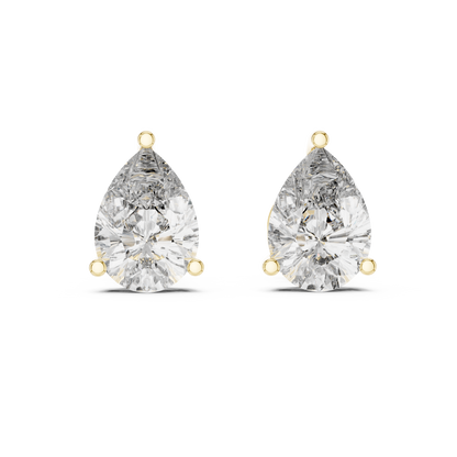 Pear Shape Lab Grown Diamond Stud Earrings | Elegant Three-Prong Setting | 10K, 14K, and 18K Gold