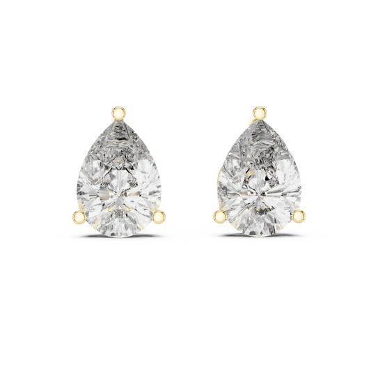 Pear Shape Lab Grown Diamond Stud Earrings | Elegant Three-Prong Setting | 10K, 14K, and 18K Gold