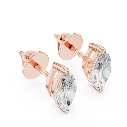 Marquise Lab Grown Diamond Stud Earrings | Classic Two-Prong Vertical Style | 10K, 14K, and 18K Gold