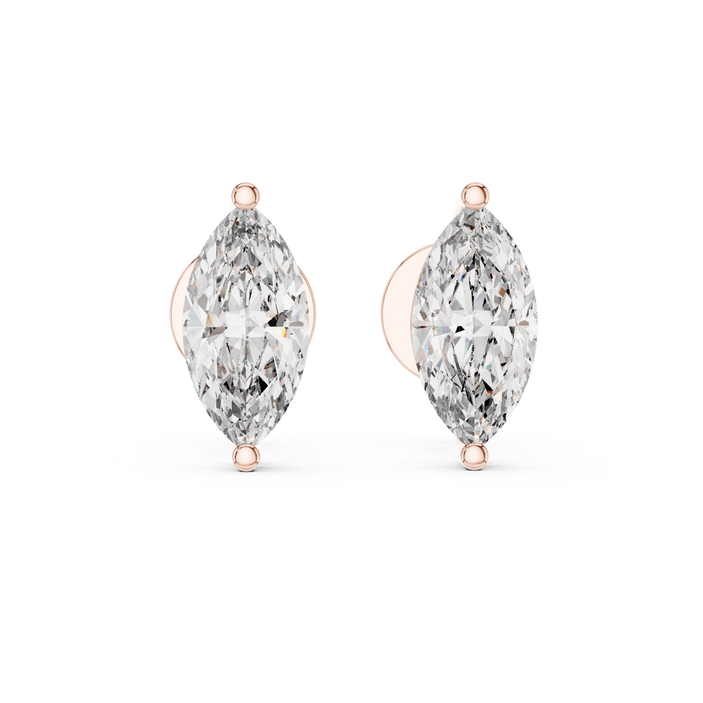 Marquise Lab Grown Diamond Stud Earrings | Classic Two-Prong Vertical Style | 10K, 14K, and 18K Gold