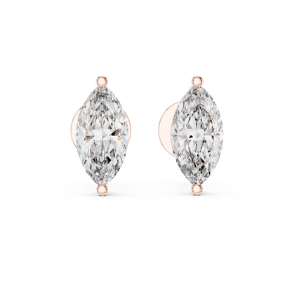 Marquise Lab Grown Diamond Stud Earrings | Classic Two-Prong Vertical Style | 10K, 14K, and 18K Gold