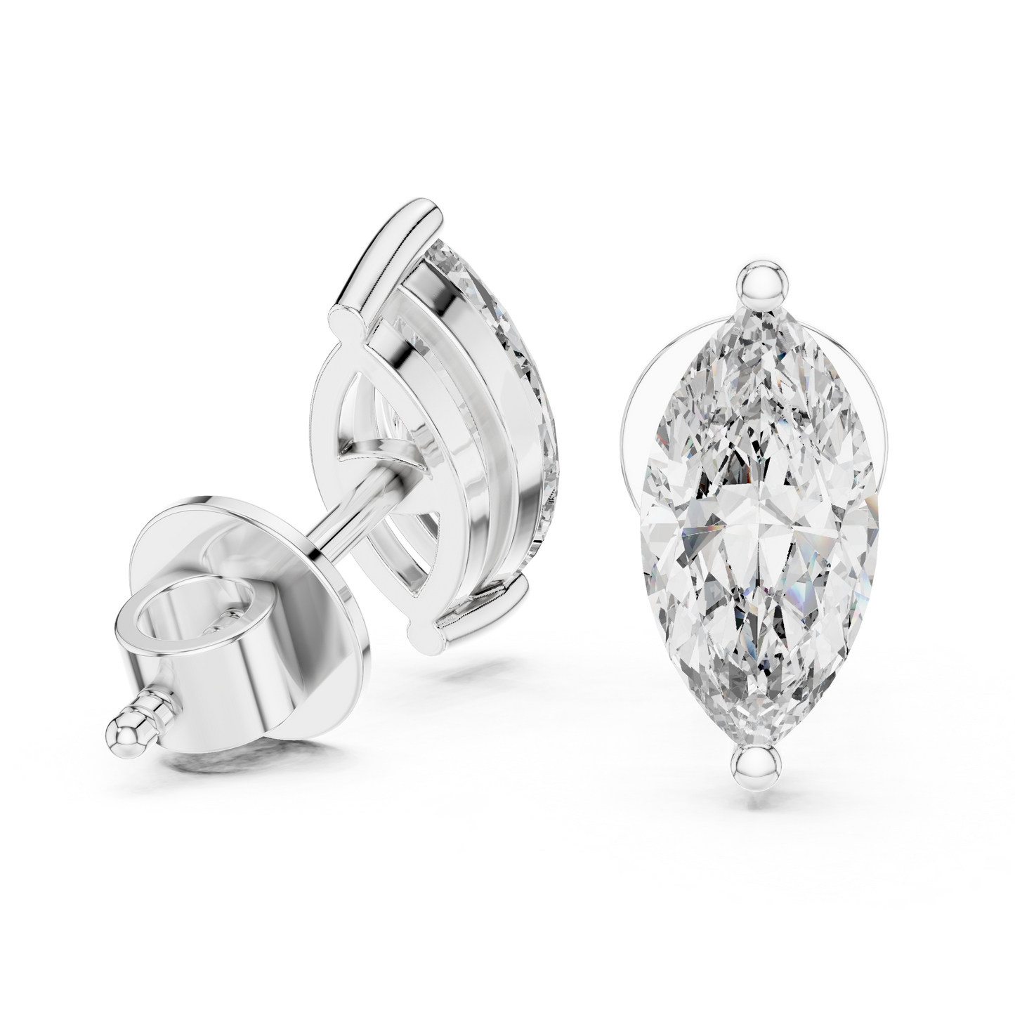 Marquise Lab Grown Diamond Stud Earrings | Classic Two-Prong Vertical Style | 10K, 14K, and 18K Gold