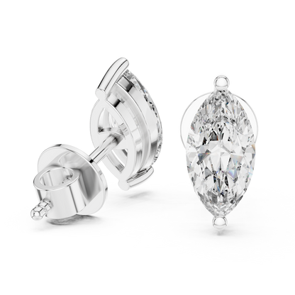 Marquise Lab Grown Diamond Stud Earrings | Classic Two-Prong Vertical Style | 10K, 14K, and 18K Gold
