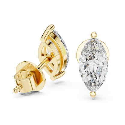 Marquise Lab Grown Diamond Stud Earrings | Classic Two-Prong Vertical Style | 10K, 14K, and 18K Gold