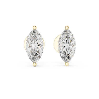Marquise Lab Grown Diamond Stud Earrings | Classic Two-Prong Vertical Style | 10K, 14K, and 18K Gold