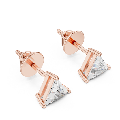 Trilliant Lab Grown Diamond Stud Earrings | Classic Three-Prong Basket Style | 10K, 14K, and 18K Gold