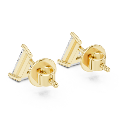 Trilliant Lab Grown Diamond Stud Earrings | Classic Three-Prong Basket Style | 10K, 14K, and 18K Gold