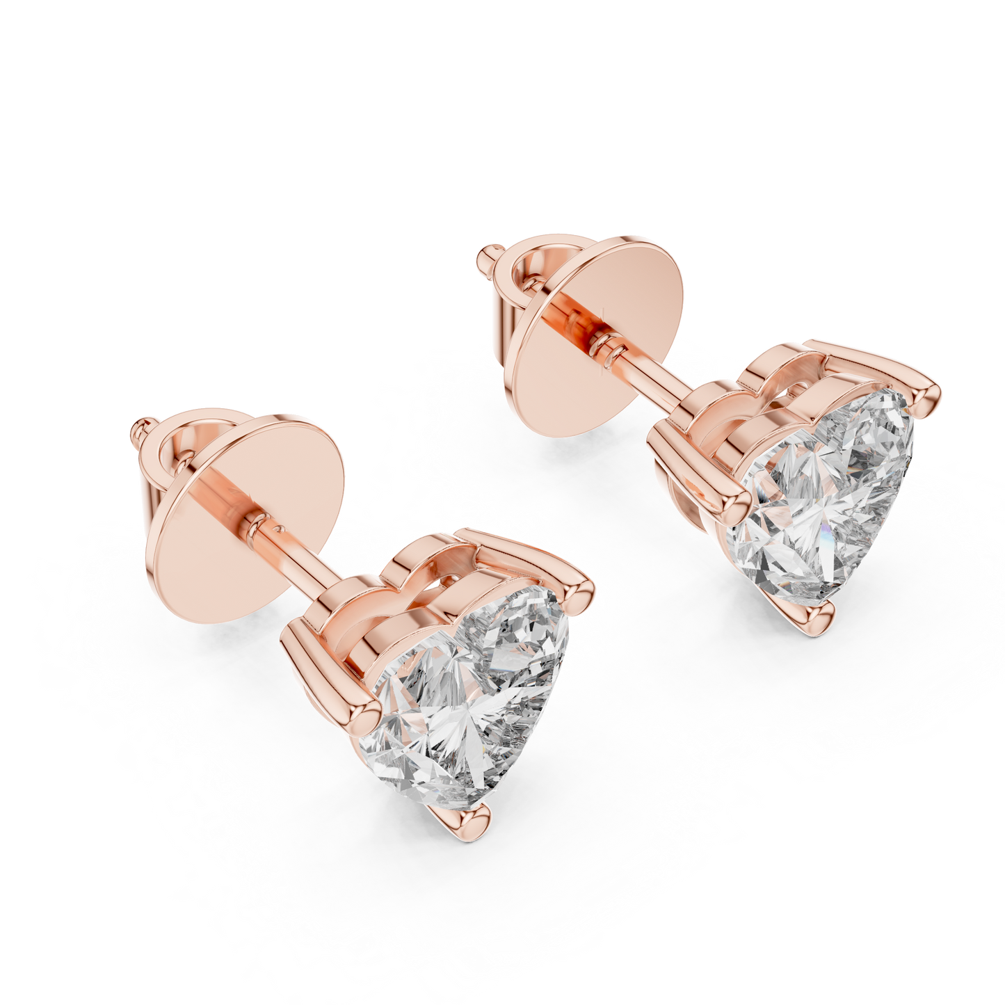 Heart Shape Lab Grown Diamond Stud Earrings | Classic Three-Prong Setting | 10K, 14K, and 18K Gold