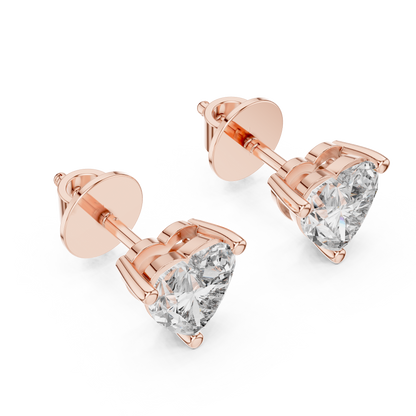Heart Shape Lab Grown Diamond Stud Earrings | Classic Three-Prong Setting | 10K, 14K, and 18K Gold
