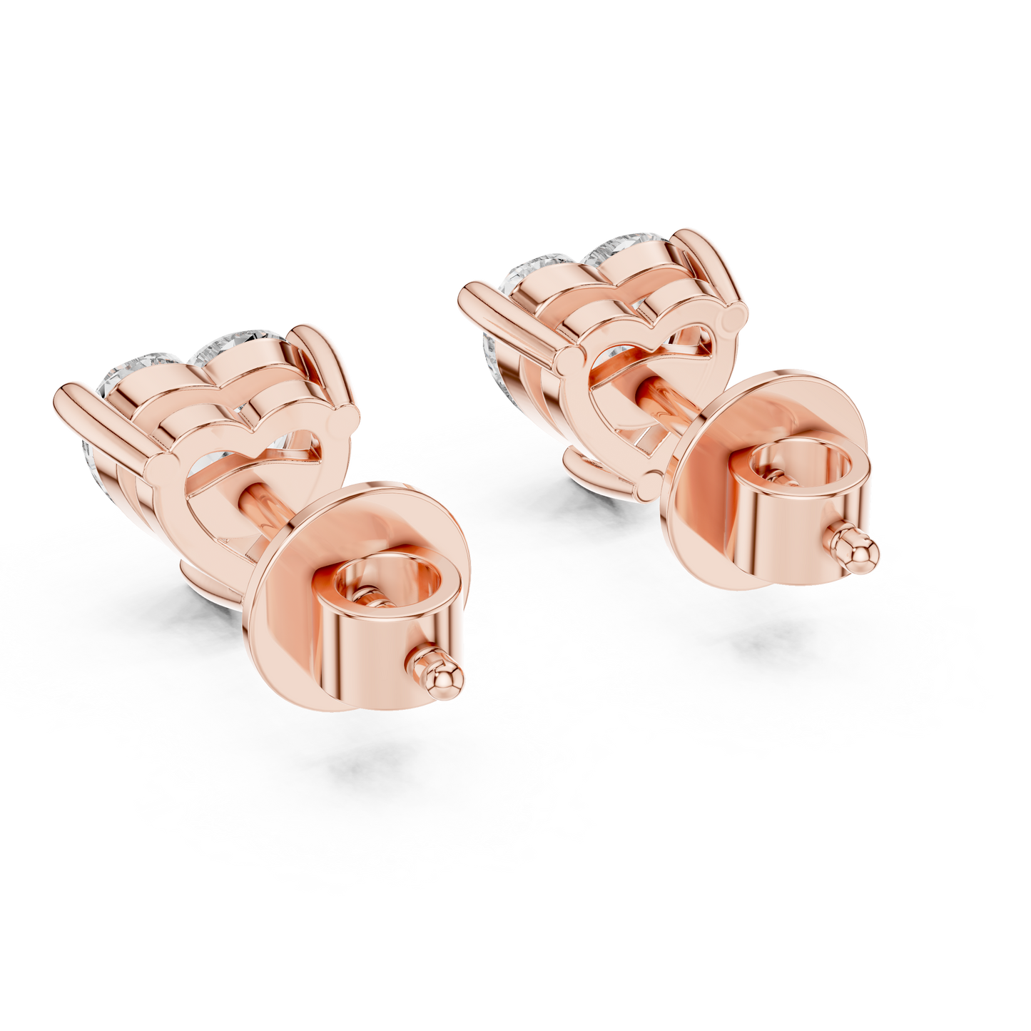 Heart Shape Lab Grown Diamond Stud Earrings | Classic Three-Prong Setting | 10K, 14K, and 18K Gold