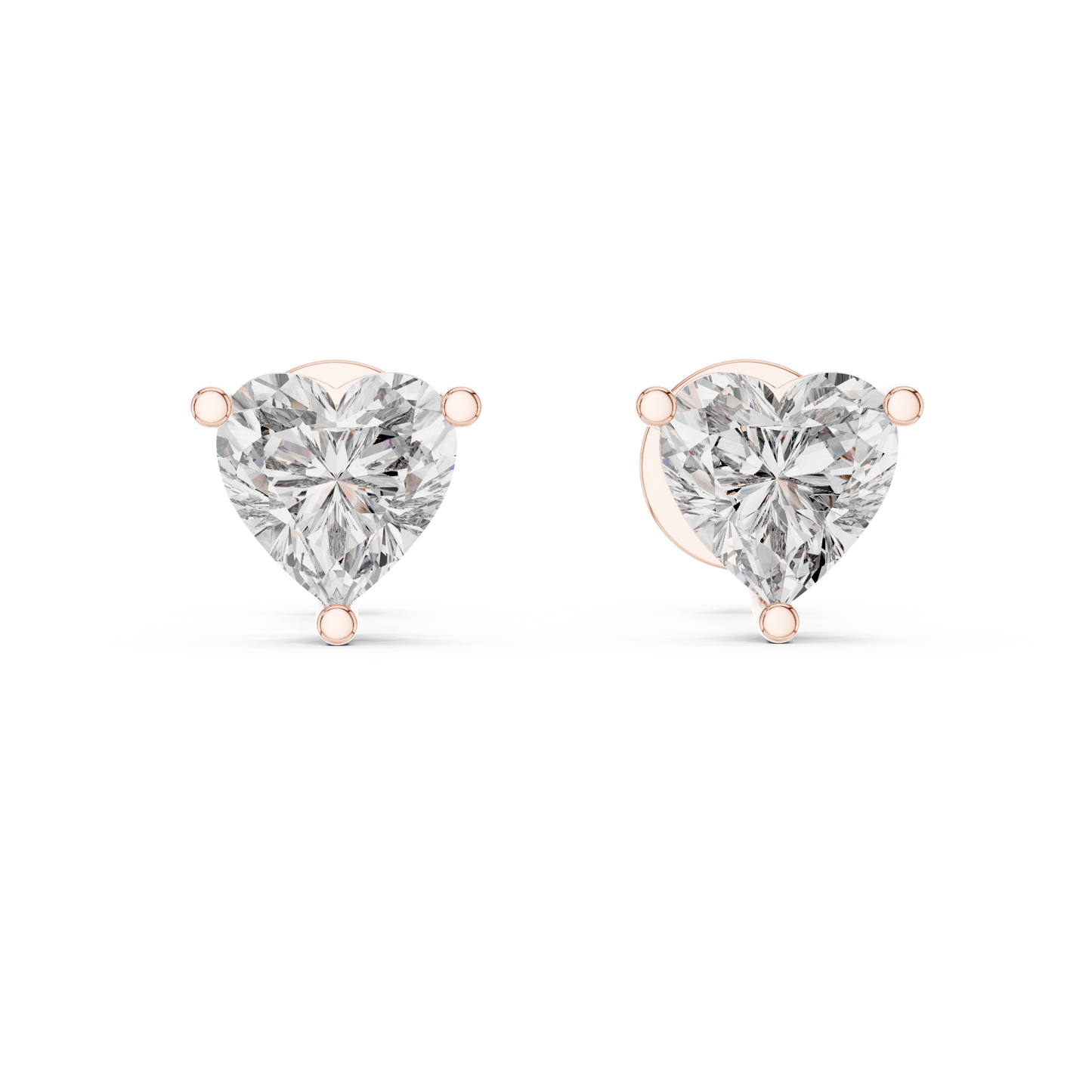 Heart Shape Lab Grown Diamond Stud Earrings | Classic Three-Prong Setting | 10K, 14K, and 18K Gold