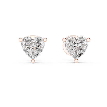 Heart Shape Lab Grown Diamond Stud Earrings | Classic Three-Prong Setting | 10K, 14K, and 18K Gold