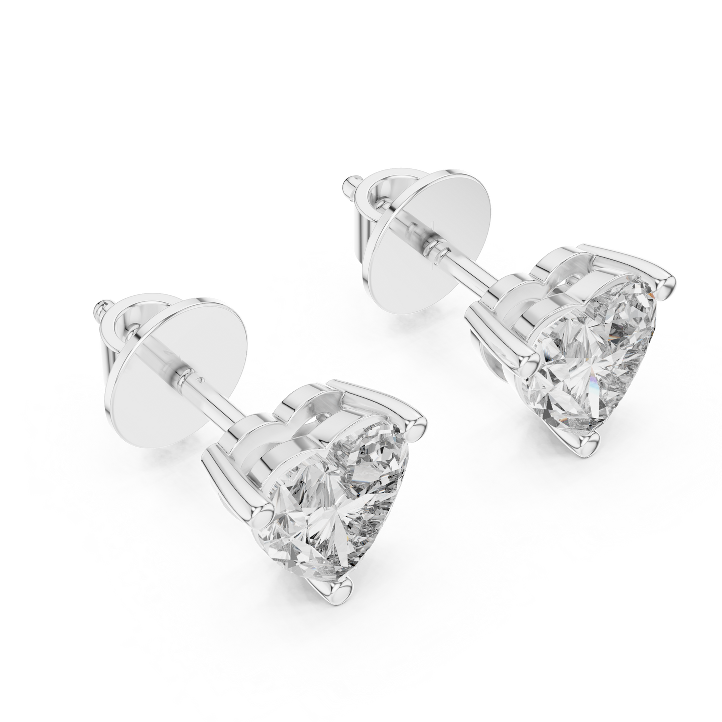 Heart Shape Lab Grown Diamond Stud Earrings | Classic Three-Prong Setting | 10K, 14K, and 18K Gold