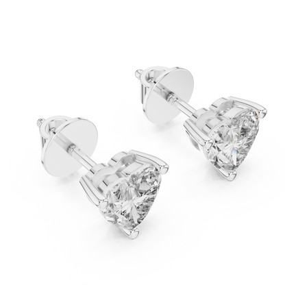 Heart Shape Lab Grown Diamond Stud Earrings | Classic Three-Prong Setting | 10K, 14K, and 18K Gold