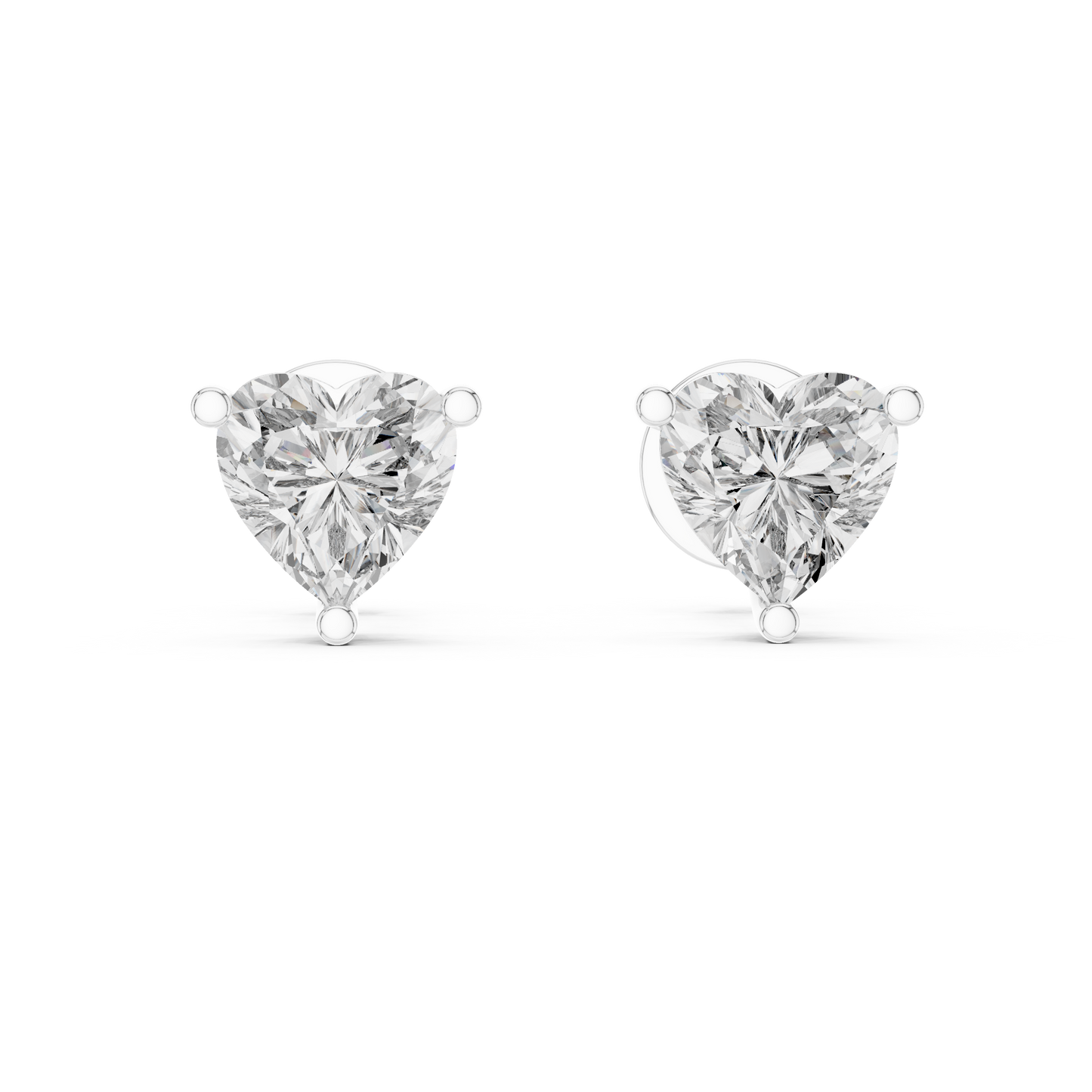 Heart Shape Lab Grown Diamond Stud Earrings | Classic Three-Prong Setting | 10K, 14K, and 18K Gold