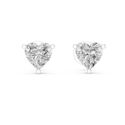 Heart Shape Lab Grown Diamond Stud Earrings | Classic Three-Prong Setting | 10K, 14K, and 18K Gold