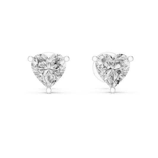 Heart Shape Lab Grown Diamond Stud Earrings | Classic Three-Prong Setting | 10K, 14K, and 18K Gold