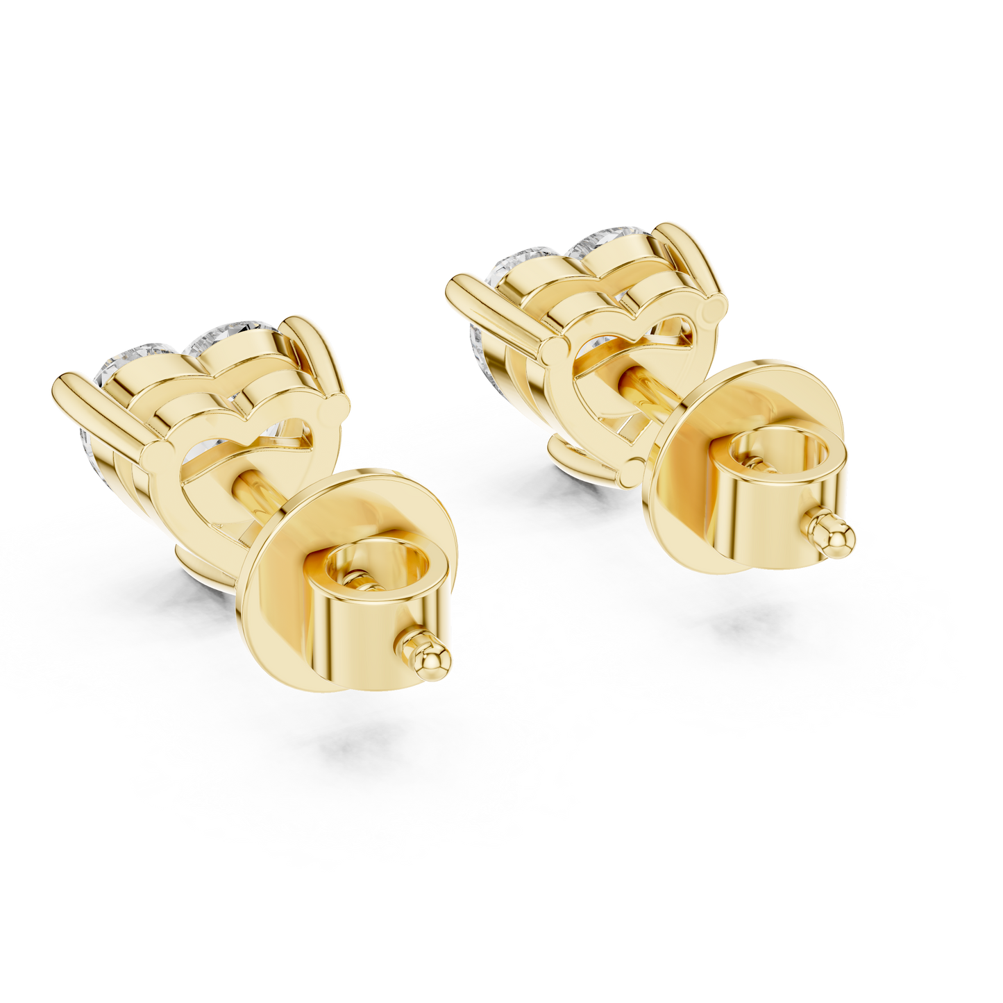Heart Shape Lab Grown Diamond Stud Earrings | Classic Three-Prong Setting | 10K, 14K, and 18K Gold