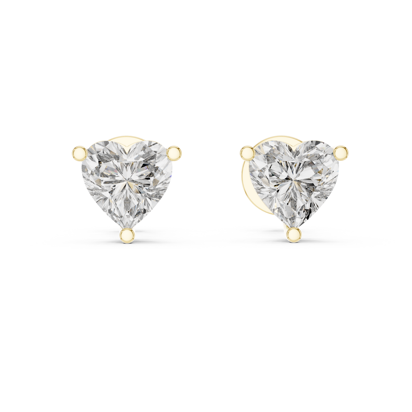 Heart Shape Lab Grown Diamond Stud Earrings | Classic Three-Prong Setting | 10K, 14K, and 18K Gold