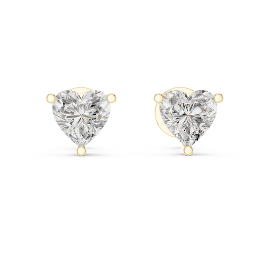 Heart Shape Lab Grown Diamond Stud Earrings | Classic Three-Prong Setting | 10K, 14K, and 18K Gold