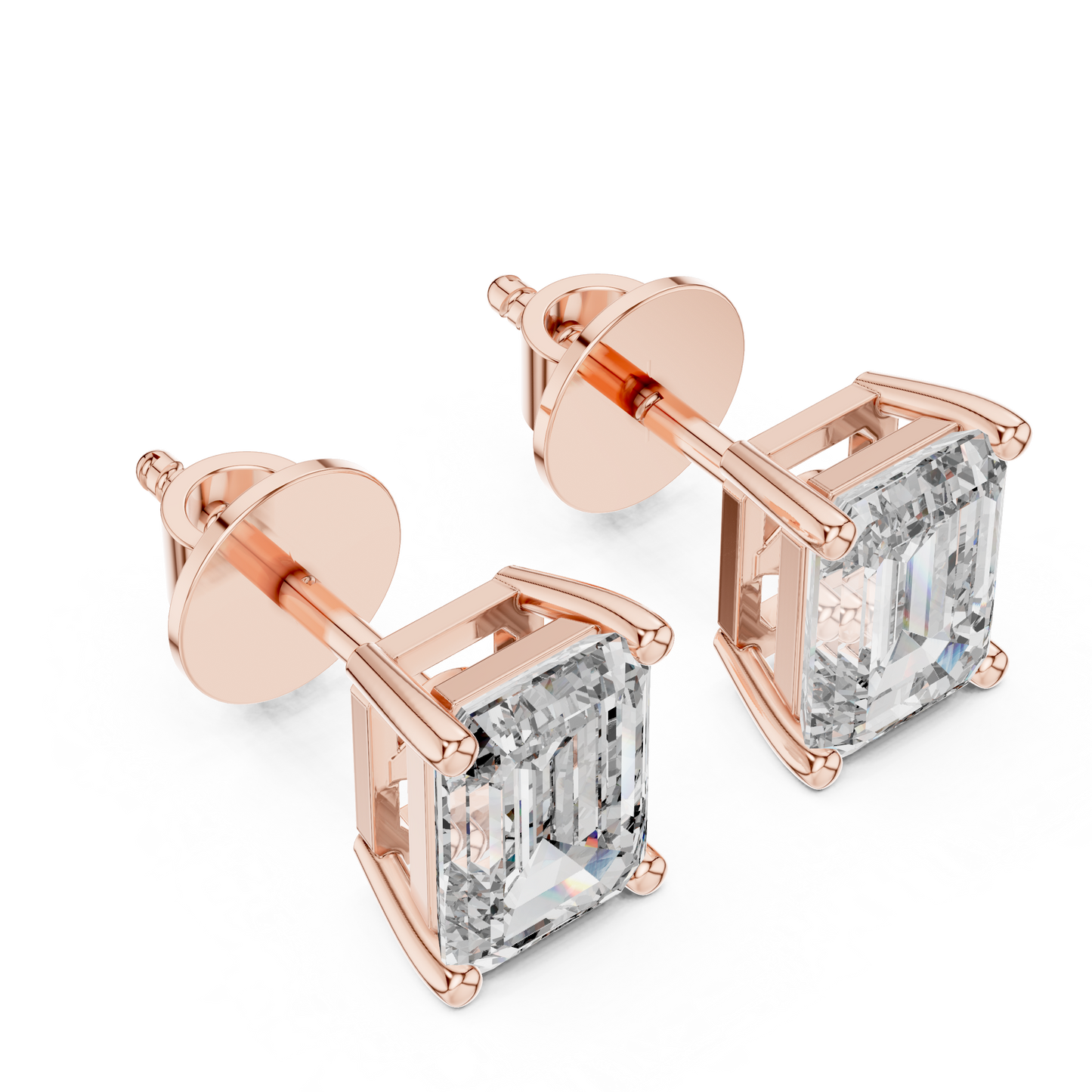 Emerald Cut Lab Grown Diamond Stud Earrings | Classic Four-Prong Basket Style | 10K, 14K, and 18K Gold