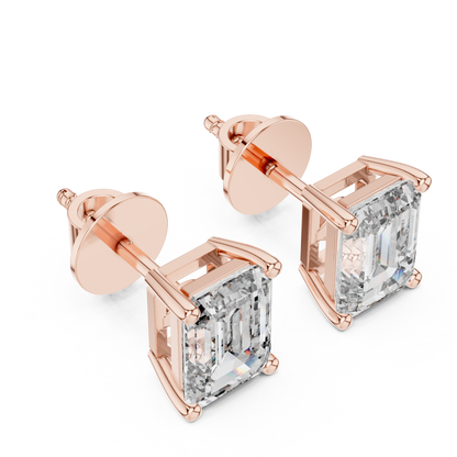 Emerald Cut Lab Grown Diamond Stud Earrings | Classic Four-Prong Basket Style | 10K, 14K, and 18K Gold