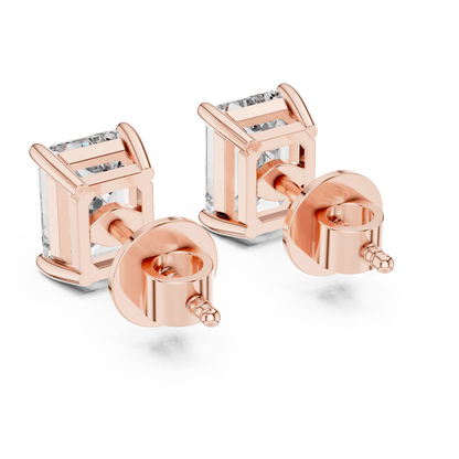 Emerald Cut Lab Grown Diamond Stud Earrings | Classic Four-Prong Basket Style | 10K, 14K, and 18K Gold