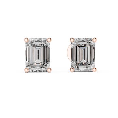 Emerald Cut Lab Grown Diamond Stud Earrings | Classic Four-Prong Basket Style | 10K, 14K, and 18K Gold