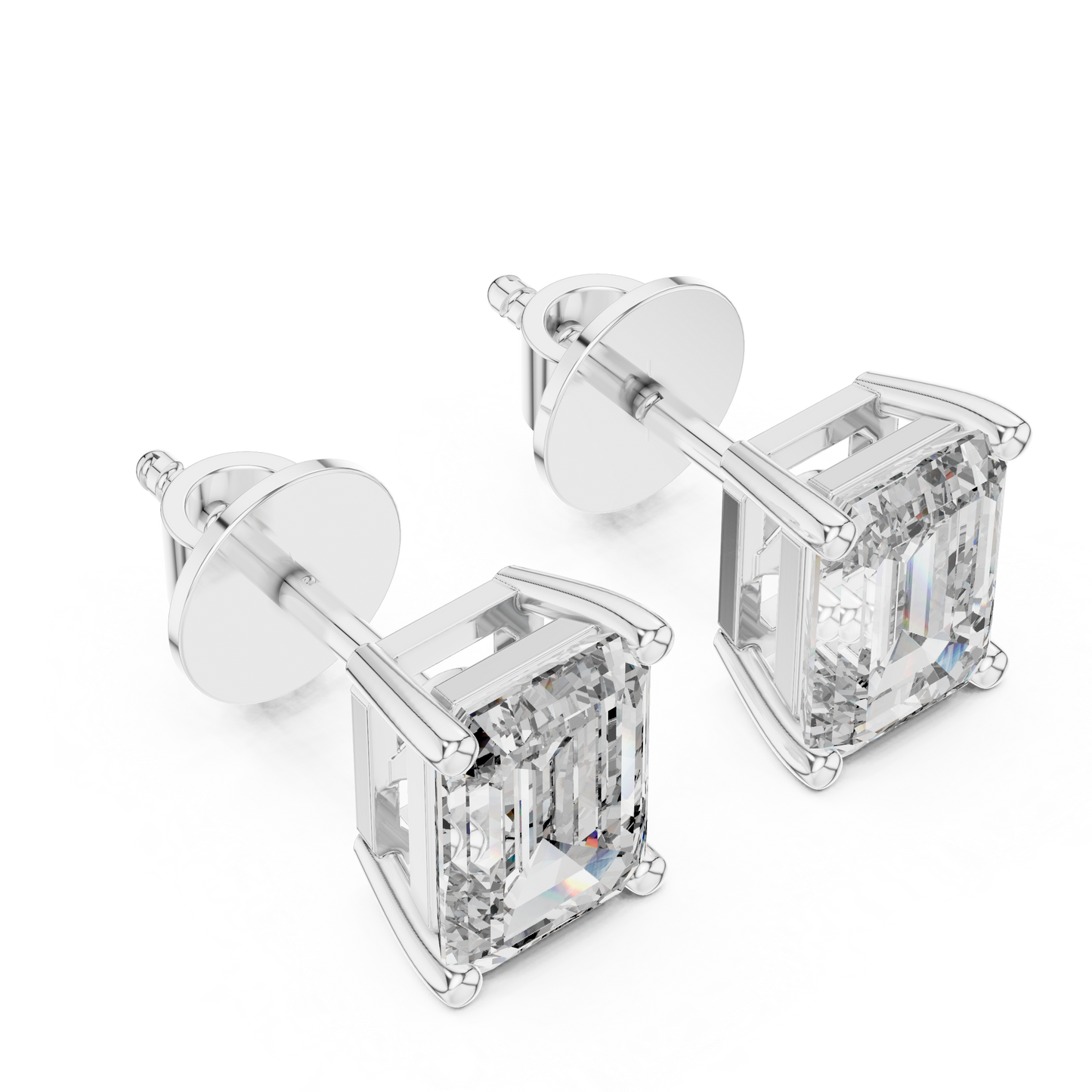 Emerald Cut Lab Grown Diamond Stud Earrings | Classic Four-Prong Basket Style | 10K, 14K, and 18K Gold