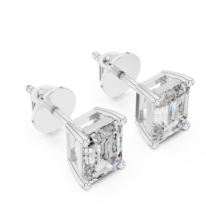 Emerald Cut Lab Grown Diamond Stud Earrings | Classic Four-Prong Basket Style | 10K, 14K, and 18K Gold