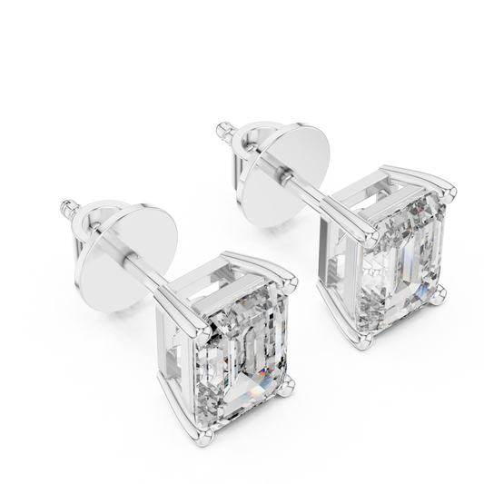 Emerald Cut Lab Grown Diamond Stud Earrings | Classic Four-Prong Basket Style | 10K, 14K, and 18K Gold