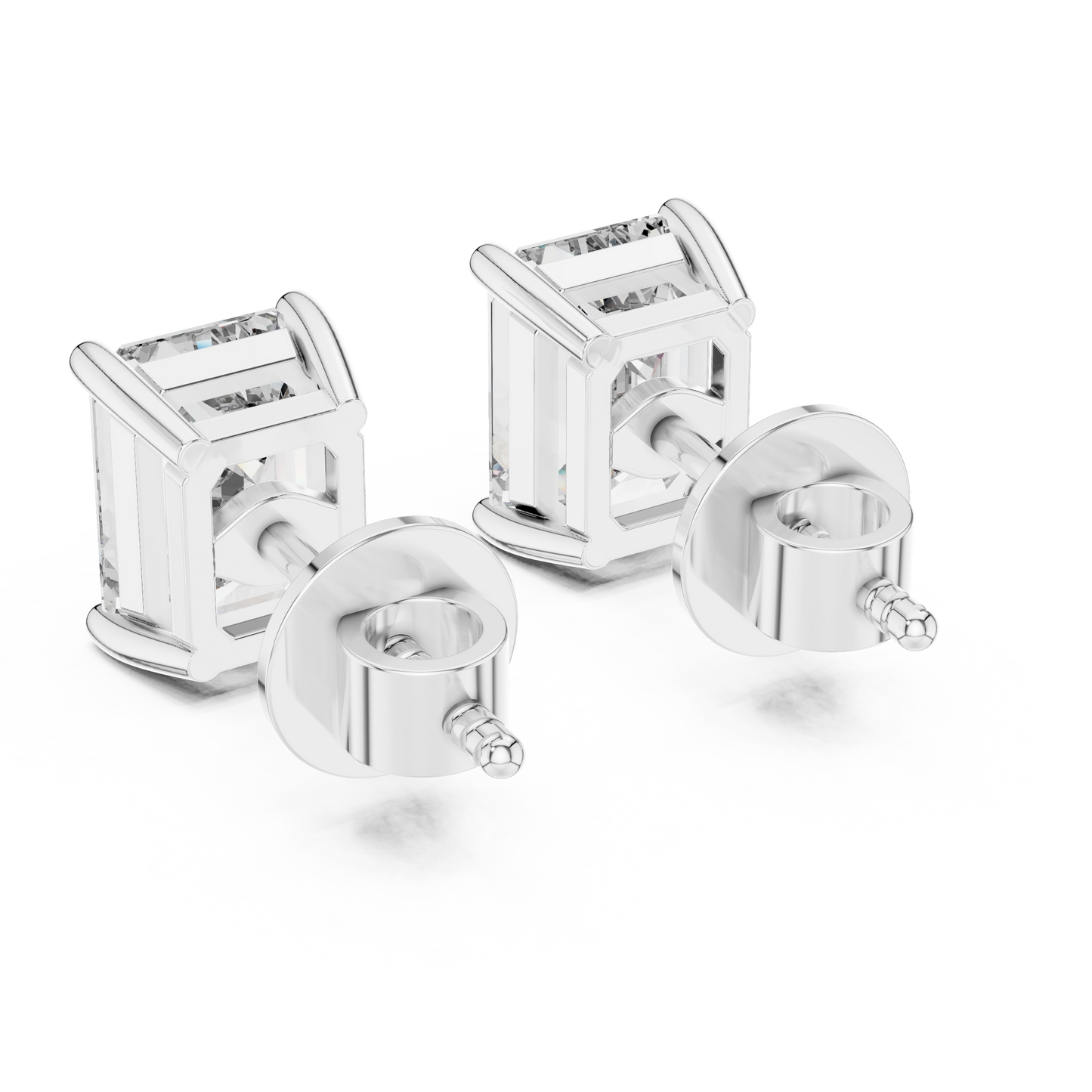 Emerald Cut Lab Grown Diamond Stud Earrings | Classic Four-Prong Basket Style | 10K, 14K, and 18K Gold