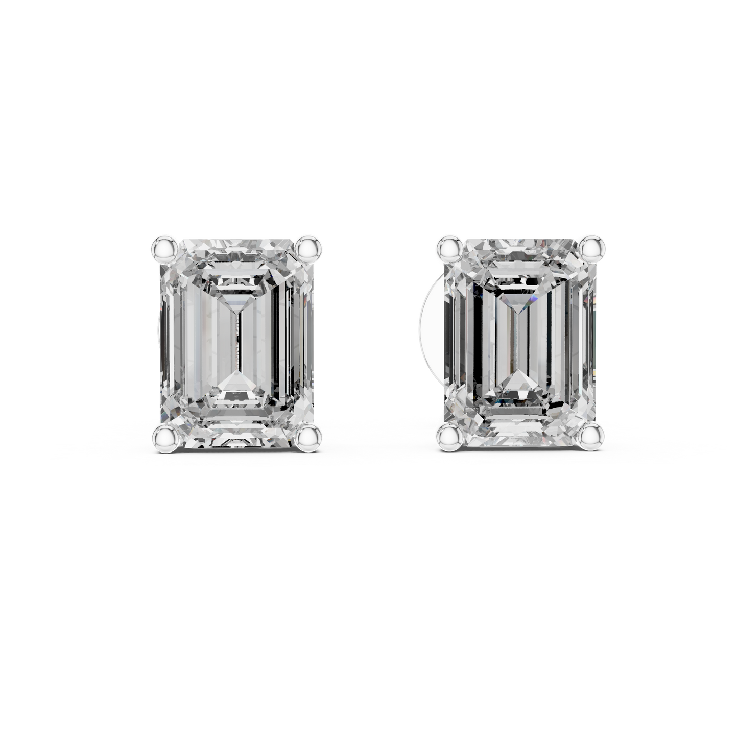 Emerald Cut Lab Grown Diamond Stud Earrings | Classic Four-Prong Basket Style | 10K, 14K, and 18K Gold
