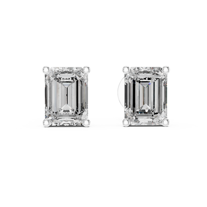 Emerald Cut Lab Grown Diamond Stud Earrings | Classic Four-Prong Basket Style | 10K, 14K, and 18K Gold