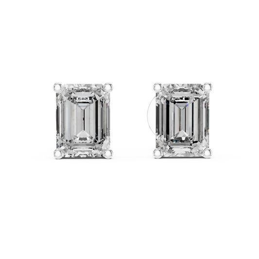 Emerald Cut Lab Grown Diamond Stud Earrings | Classic Four-Prong Basket Style | 10K, 14K, and 18K Gold