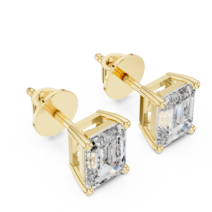 Emerald Cut Lab Grown Diamond Stud Earrings | Classic Four-Prong Basket Style | 10K, 14K, and 18K Gold