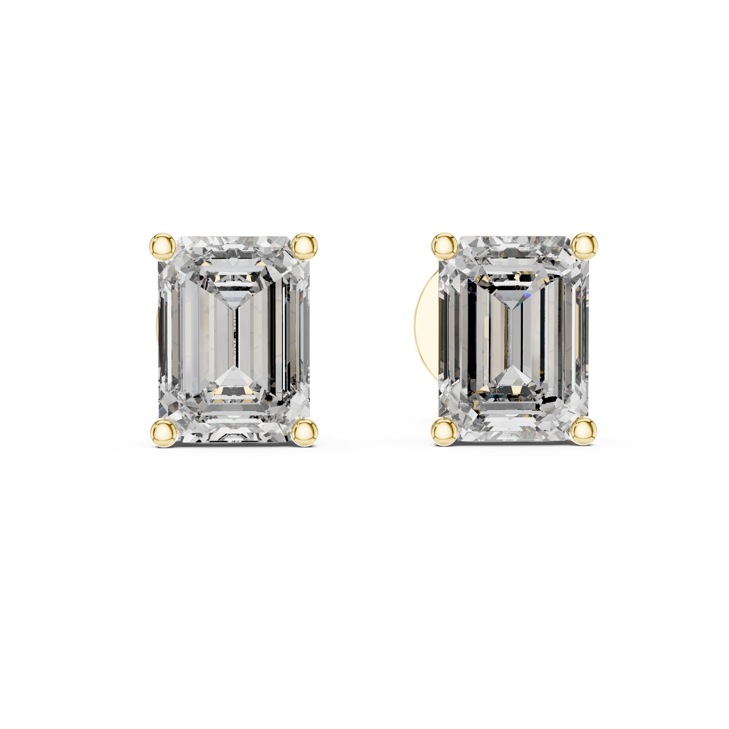 Emerald Cut Lab Grown Diamond Stud Earrings | Classic Four-Prong Basket Style | 10K, 14K, and 18K Gold