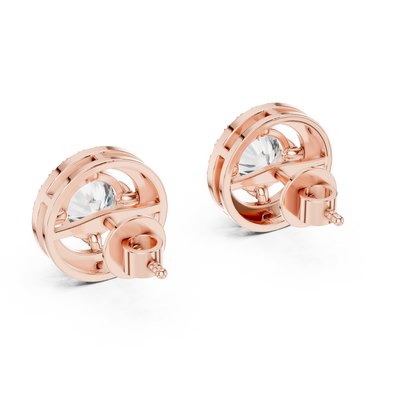 Round Lab Grown Diamond Halo Stud Earrings | Brilliant Pave Border Style | 10K, 14K, and 18K Gold
