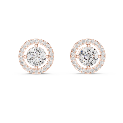 Round Lab Grown Diamond Halo Stud Earrings | Brilliant Pave Border Style | 10K, 14K, and 18K Gold