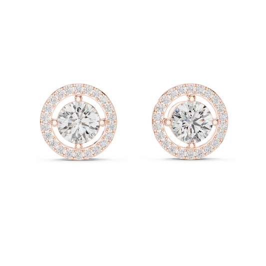 Round Lab Grown Diamond Halo Stud Earrings | Brilliant Pave Border Style | 10K, 14K, and 18K Gold