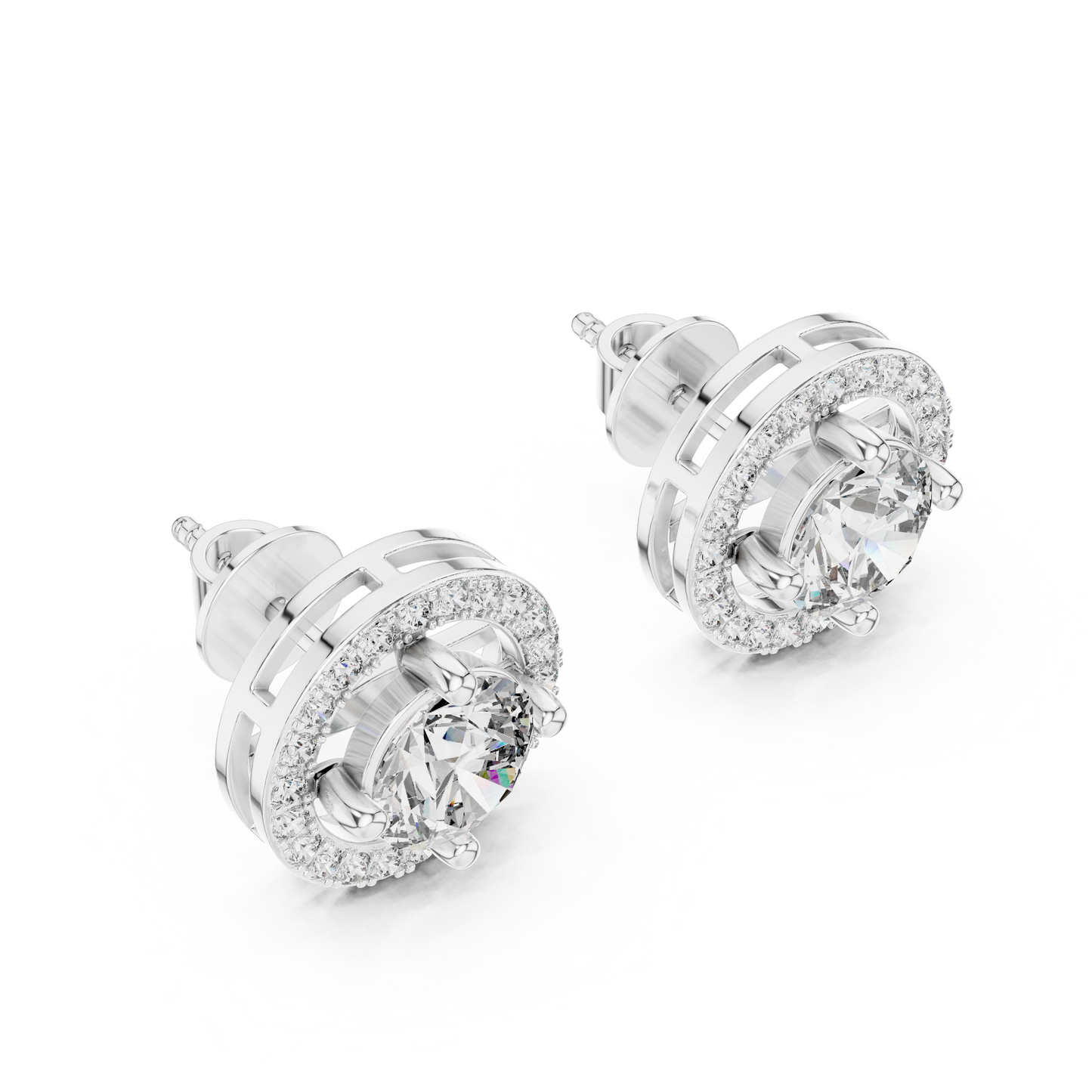 Round Lab Grown Diamond Halo Stud Earrings | Brilliant Pave Border Style | 10K, 14K, and 18K Gold