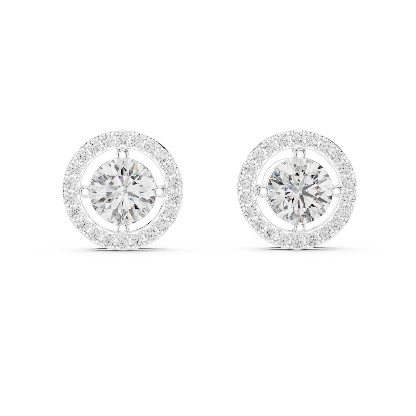 Round Lab Grown Diamond Halo Stud Earrings | Brilliant Pave Border Style | 10K, 14K, and 18K Gold