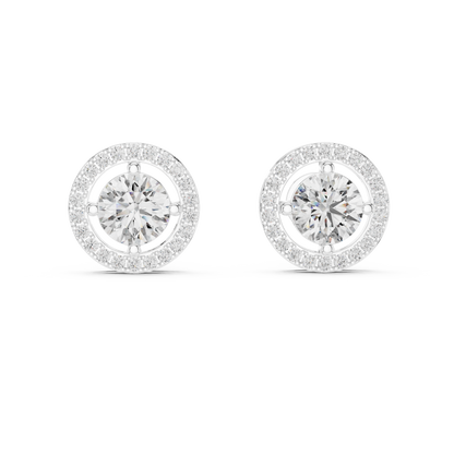 Round Lab Grown Diamond Halo Stud Earrings | Brilliant Pave Border Style | 10K, 14K, and 18K Gold