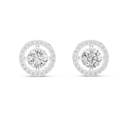 Round Lab Grown Diamond Halo Stud Earrings | Brilliant Pave Border Style | 10K, 14K, and 18K Gold