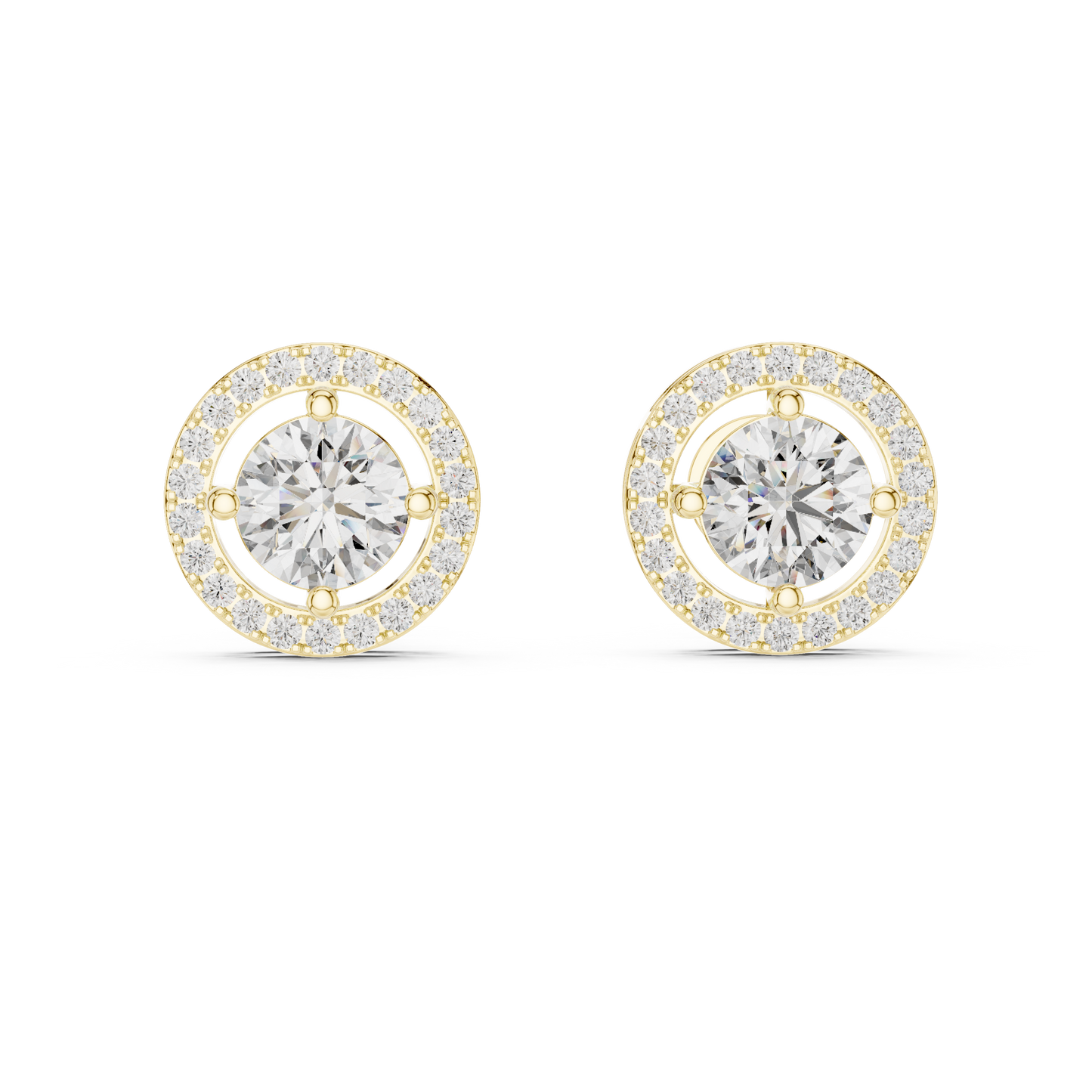 Round Lab Grown Diamond Halo Stud Earrings | Brilliant Pave Border Style | 10K, 14K, and 18K Gold